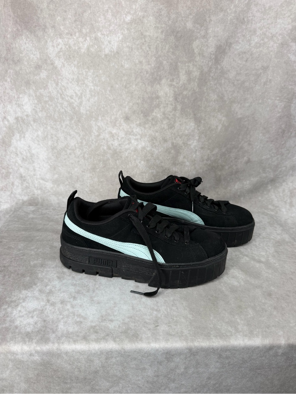Puma Dua Lipa Women's Black Platform Sneakers with Mint Stripe